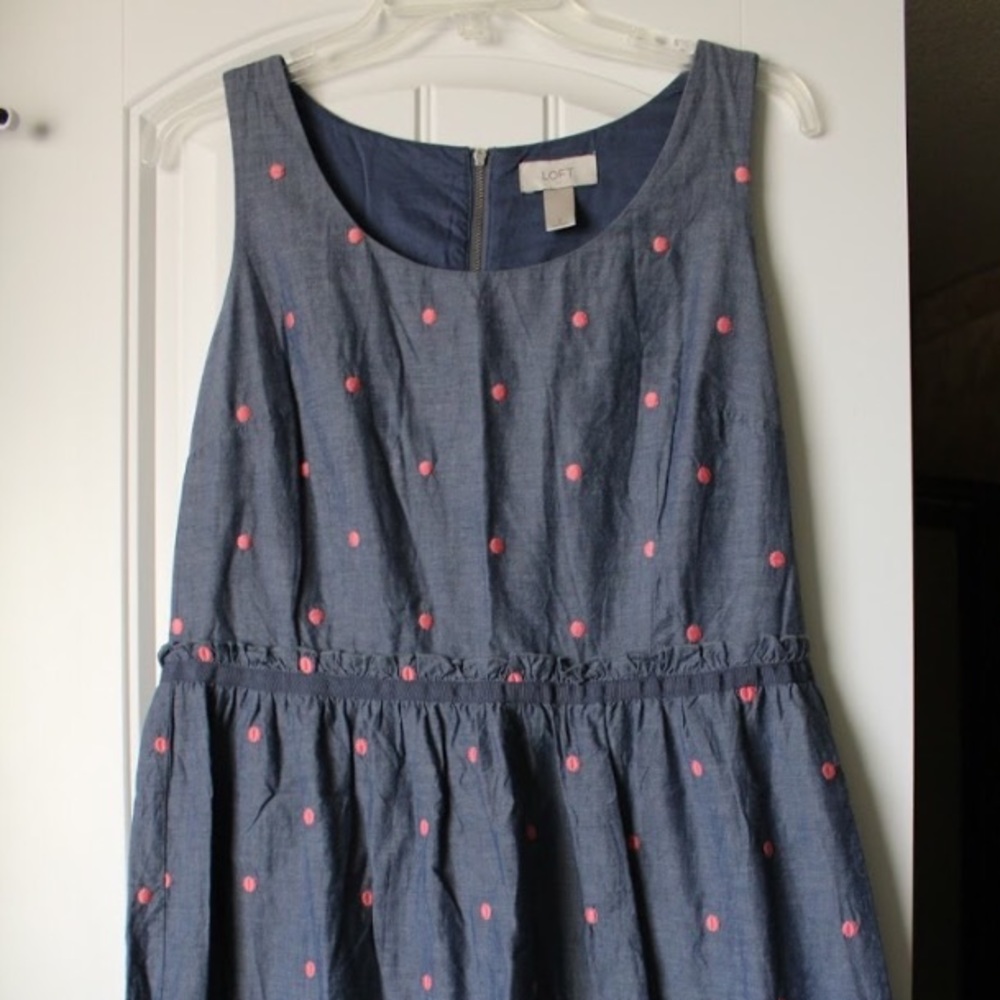 Loft chambray-like polka dot dress